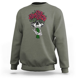 Skeleton Hand Red Rose Flowers Skull Sweatshirt TS09 Military Green Printyourwear