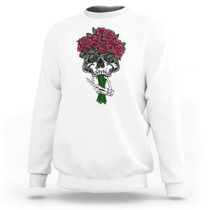 Skeleton Hand Red Rose Flowers Skull Sweatshirt TS09 White Printyourwear