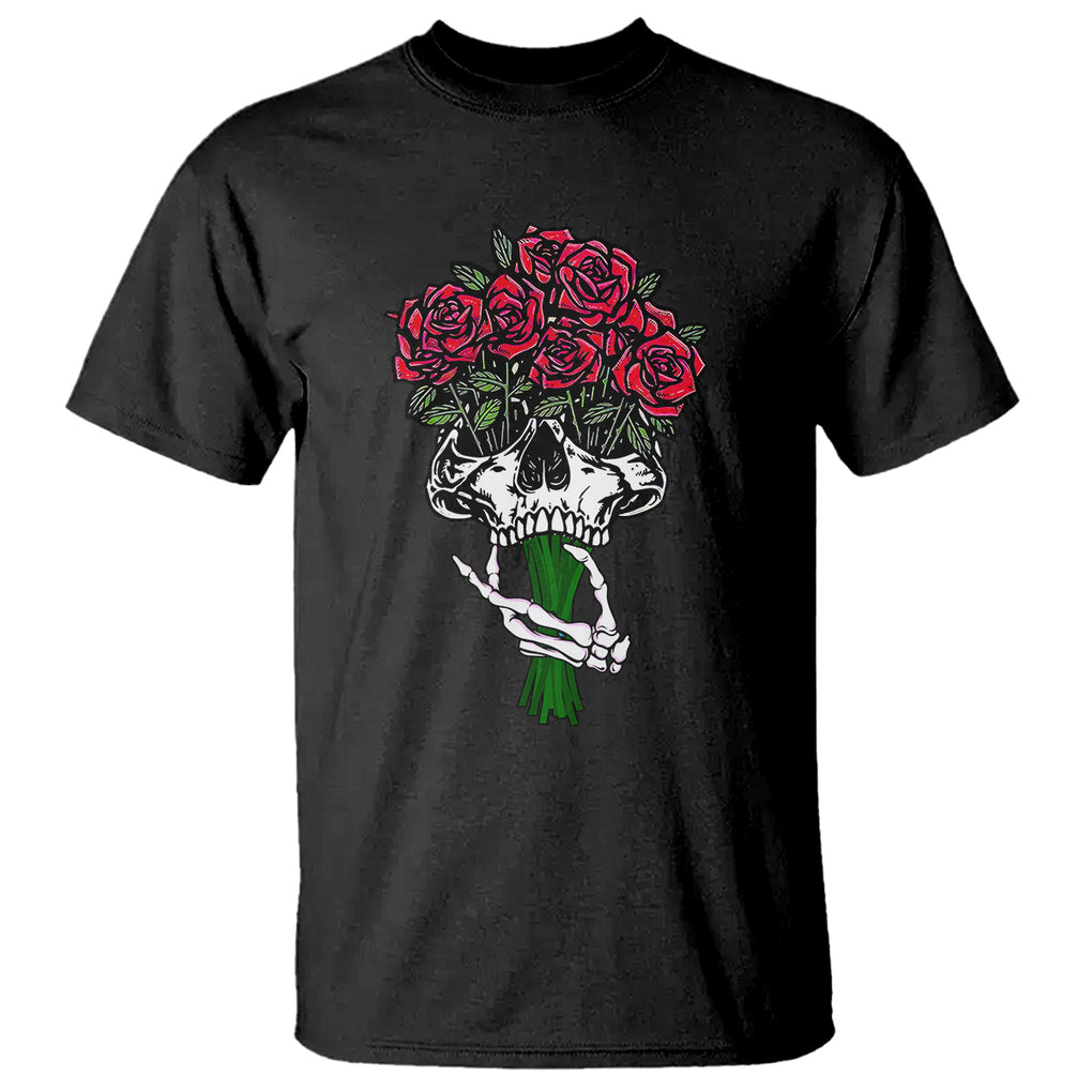 Skeleton Hand Red Rose Flowers Skull T Shirt TS09 Black Printyourwear