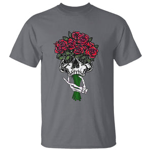 Skeleton Hand Red Rose Flowers Skull T Shirt TS09 Charcoal Printyourwear