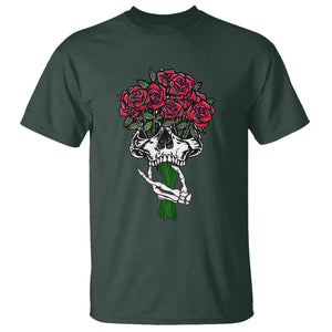 Skeleton Hand Red Rose Flowers Skull T Shirt TS09 Dark Forest Green Printyourwear