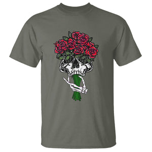 Skeleton Hand Red Rose Flowers Skull T Shirt TS09 Military Green Printyourwear