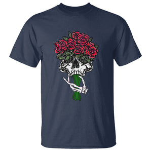 Skeleton Hand Red Rose Flowers Skull T Shirt TS09 Navy Printyourwear