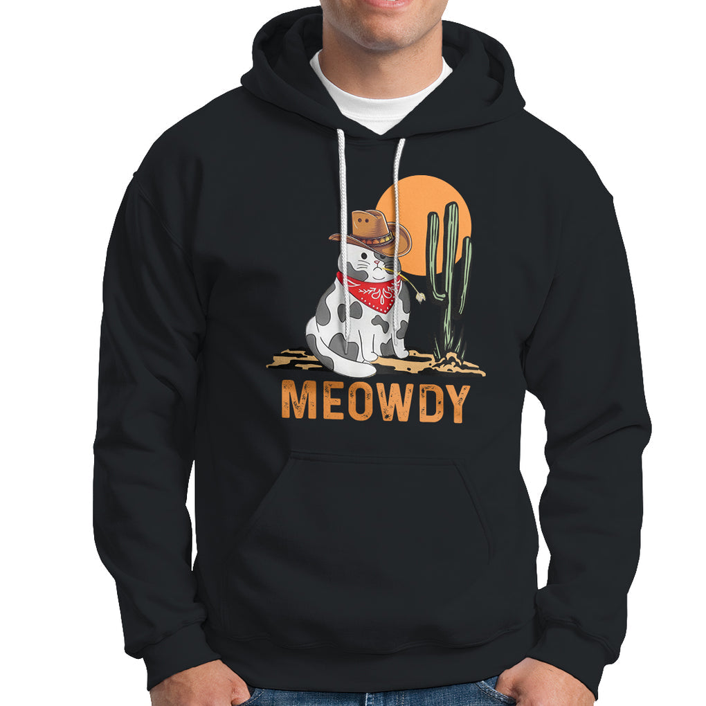 Meowdy Cat Cow Funny Howdy Meme Western Cowboy Hoodie TS09 Black Printyourwear