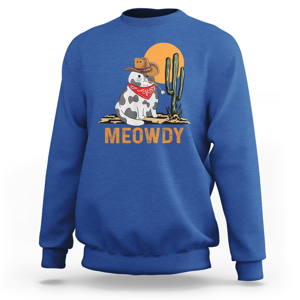 Meowdy Cat Cow Funny Howdy Meme Western Cowboy Sweatshirt TS09 Royal Blue Printyourwear