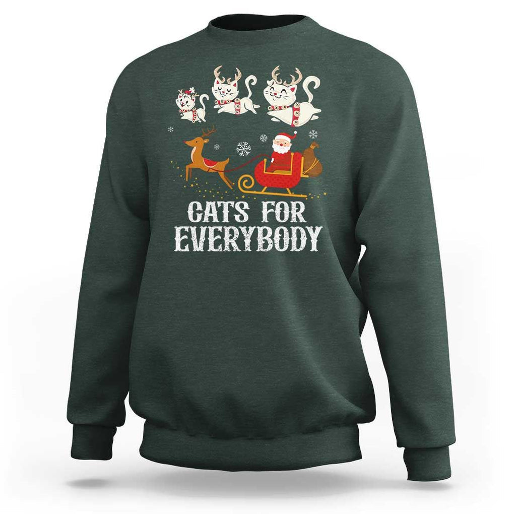 Christmas Sweatshirt Cats For Everybody Santa Cat Reindeer Xmas TS09 Dark Forest Green Print Your Wear