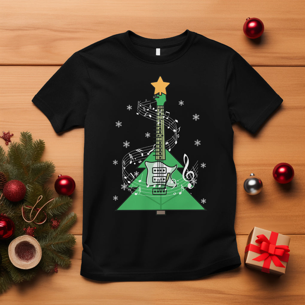 Rockin' Christmas Tree For Guitarist Music Lover T Shirt TS09 Black Printyourwear