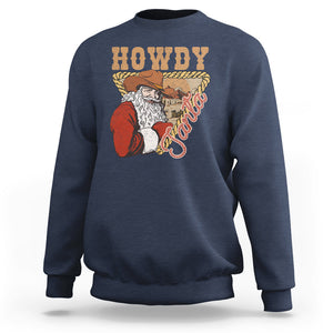 Howdy Santa Cowboy Vintage Western Christmas Sweatshirt TS09 Navy Printyourwear