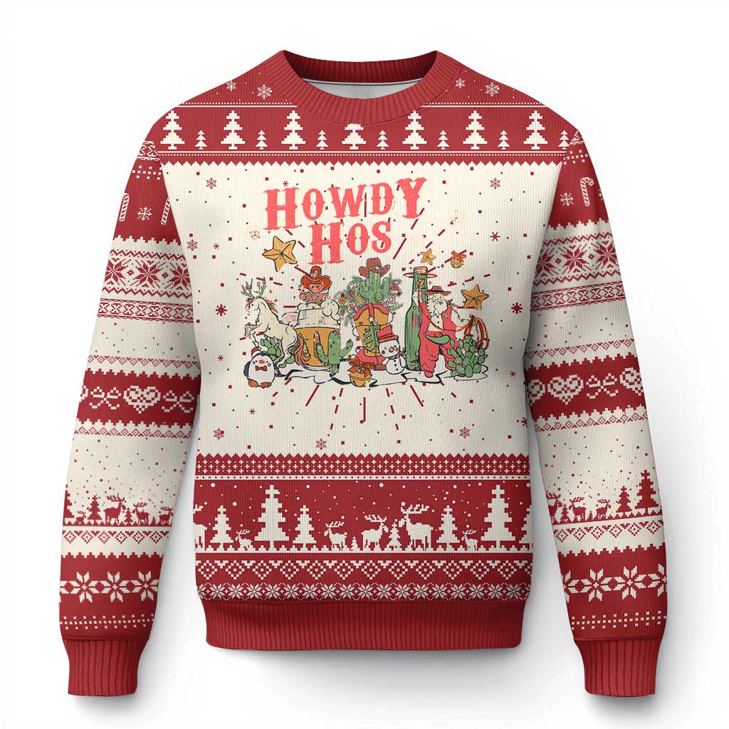 Howdy Hos Cowboy Vintage Western Xmas Ugly Christmas Sweater TS09 Red Print Your Wear