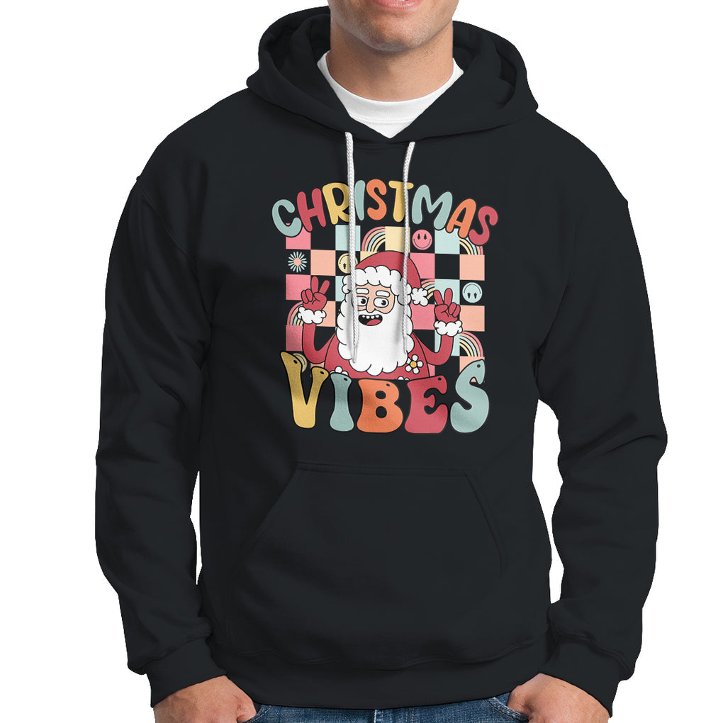 Vintage Groovy Santa Christmas Vibe Funny Retro Hoodie TS09 Black Printyourwear