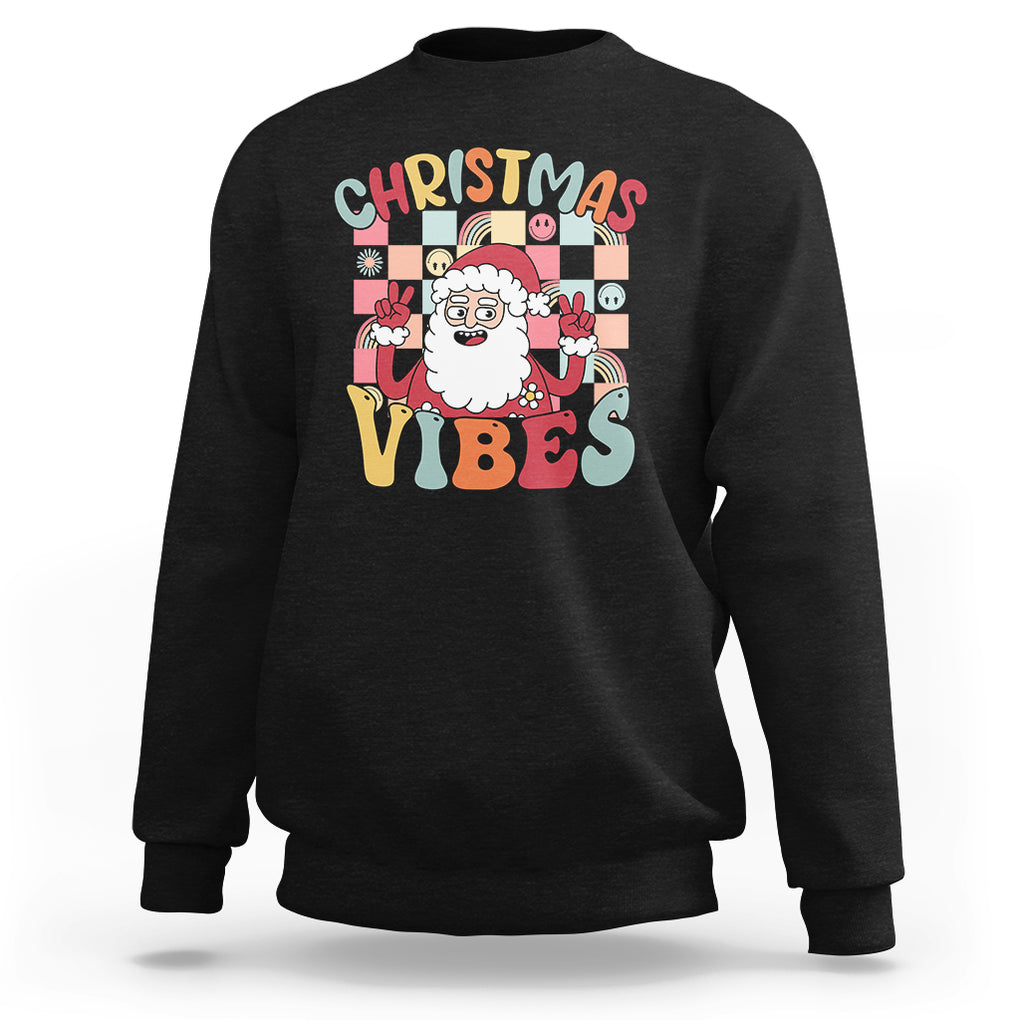 Vintage Groovy Santa Christmas Vibe Funny Retro Sweatshirt TS09 Black Printyourwear