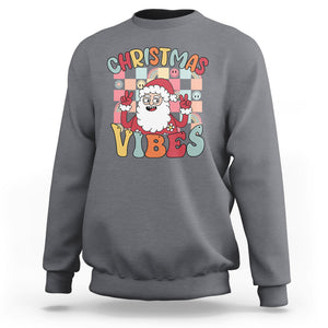 Vintage Groovy Santa Christmas Vibe Funny Retro Sweatshirt TS09 Charcoal Printyourwear