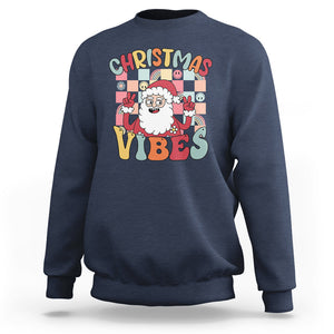 Vintage Groovy Santa Christmas Vibe Funny Retro Sweatshirt TS09 Navy Printyourwear