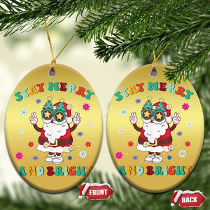 Stay Marry And Bright Groovy Christmas Hippie Santa Christmas Ornament TS09 Oval Gold Print Your Wear