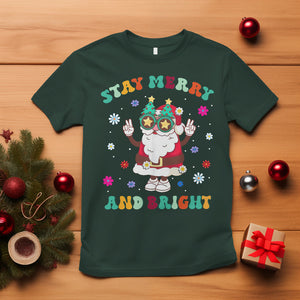 Stay Marry and bright Groovy Christmas Hippie Santa Clause T Shirt TS09 Dark Forest Green Printyourwear