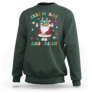 Stay Marry and bright Groovy Christmas Hippie Santa Clause Sweatshirt TS09 Dark Forest Green Printyourwear