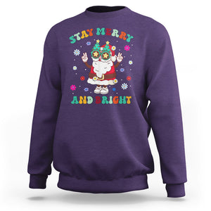 Stay Marry and bright Groovy Christmas Hippie Santa Clause Sweatshirt TS09 Purple Printyourwear