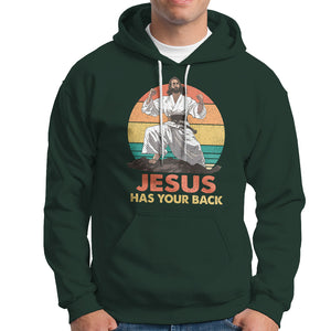 Jesus Has Your Back Jitsu Retro Christian Hoodie TS09 Dark Forest Green Printyourwear