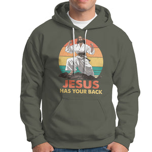 Jesus Has Your Back Jitsu Retro Christian Hoodie TS09 Military Green Printyourwear