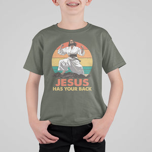 Jesus Has Your Back Jitsu Retro Christian T Shirt For Kid TS09 Military Green Printyourwear