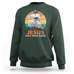 Jesus Has Your Back Jitsu Retro Christian Sweatshirt TS09 Dark Forest Green Printyourwear