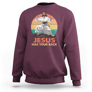 Jesus Has Your Back Jitsu Retro Christian Sweatshirt TS09 Maroon Printyourwear