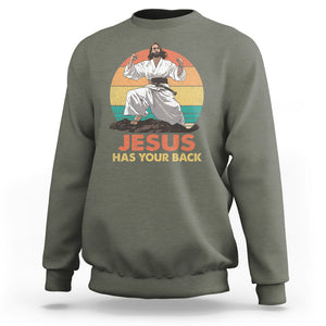 Jesus Has Your Back Jitsu Retro Christian Sweatshirt TS09 Military Green Printyourwear