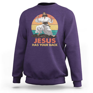 Jesus Has Your Back Jitsu Retro Christian Sweatshirt TS09 Purple Printyourwear