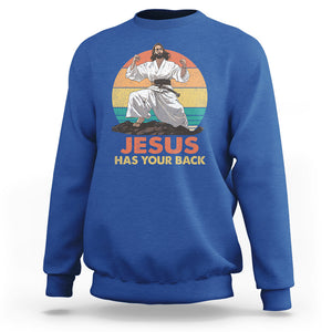 Jesus Has Your Back Jitsu Retro Christian Sweatshirt TS09 Royal Blue Printyourwear