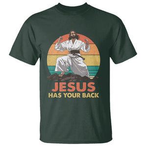 Jesus Has Your Back Jitsu Retro Christian T Shirt TS09 Dark Forest Green Printyourwear