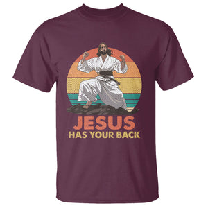 Jesus Has Your Back Jitsu Retro Christian T Shirt TS09 Maroon Printyourwear