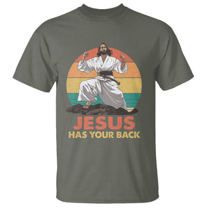 Jesus Has Your Back Jitsu Retro Christian T Shirt TS09 Military Green Printyourwear