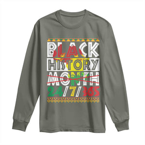 Black History Long Sleeve Shirt 24/7/365 Pride African American TS09 Military Green Print Your Wear