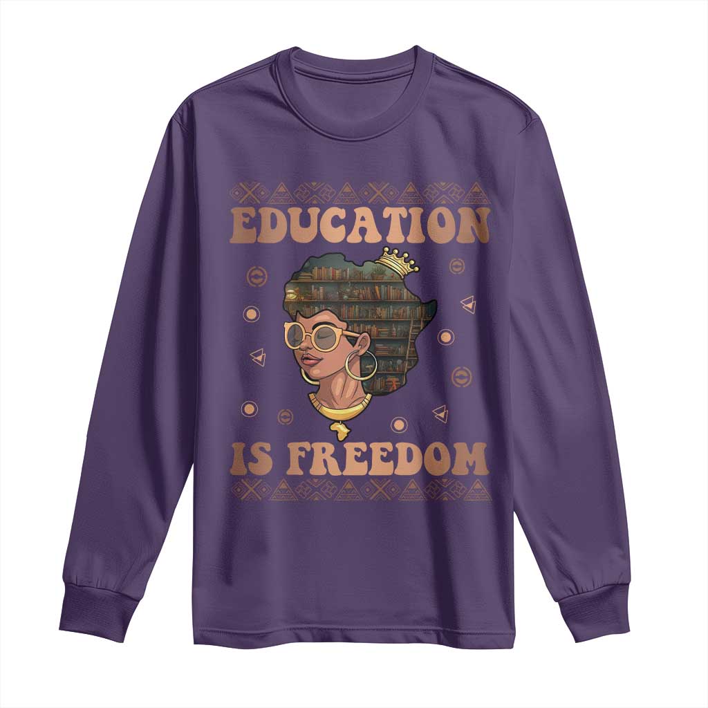 Black Teacher Long Sleeve Shirt Education Is Freedom Black History Month TS09 Purple Print Your Wear
