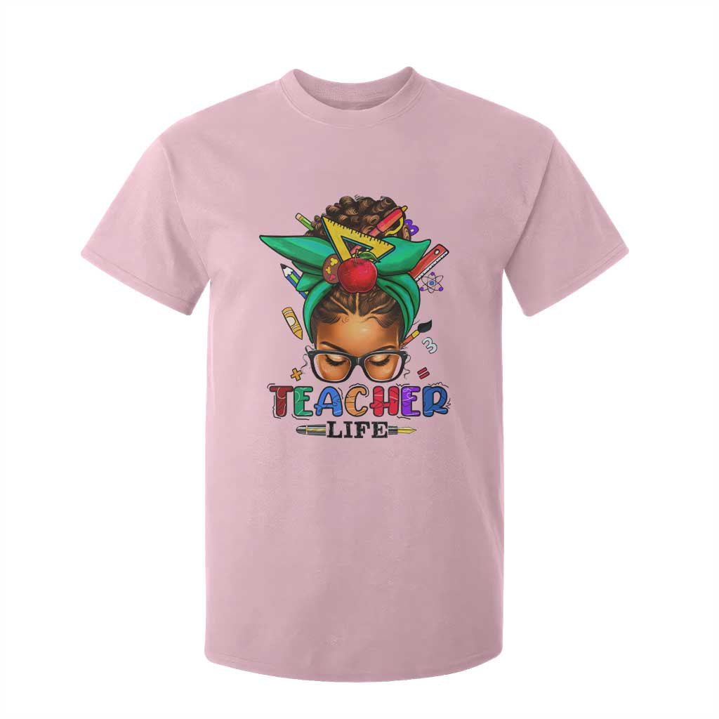 Black Teacher Life T Shirt For Kid Messy Bun African American Educated TS09 Light Pink Print Your Wear