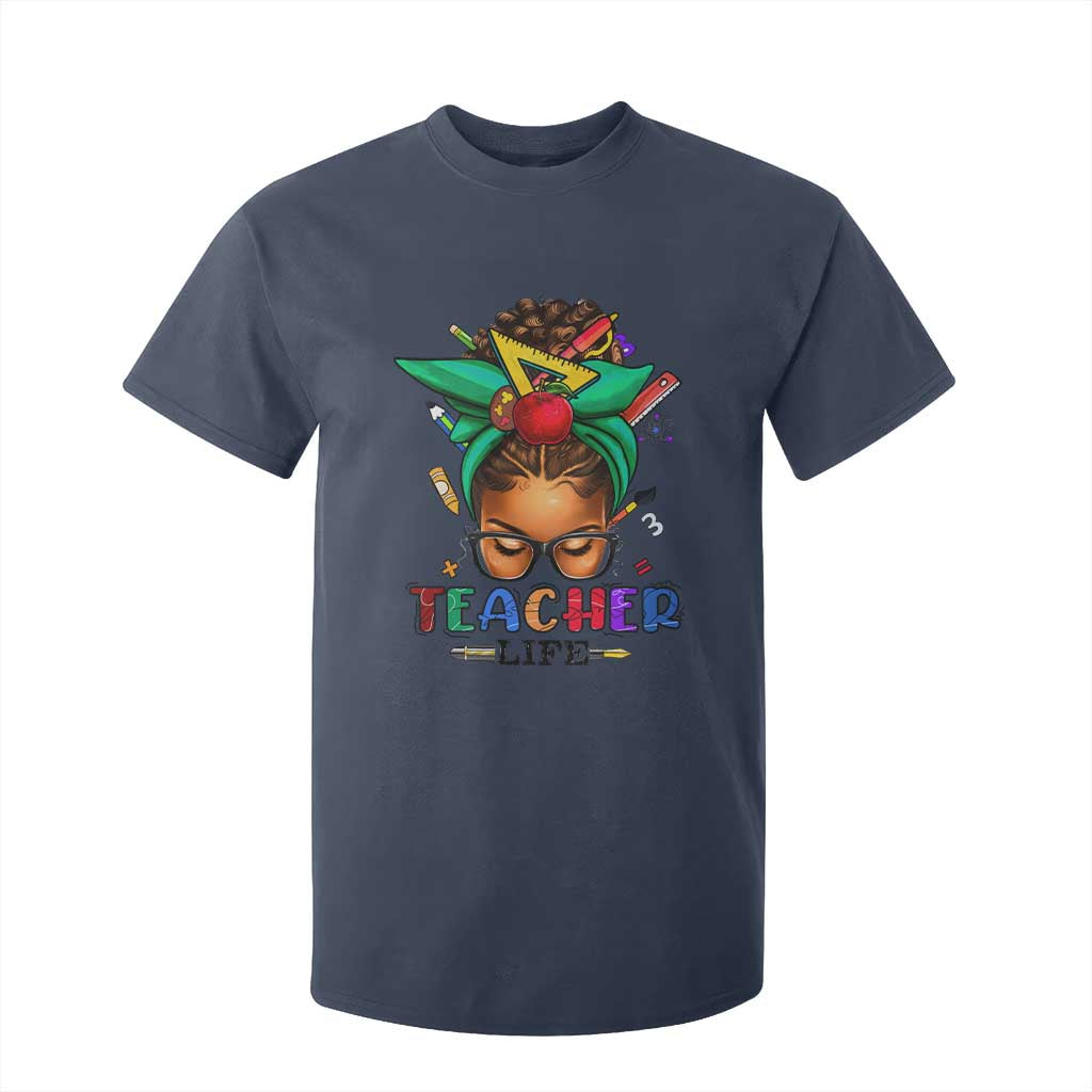 Black Teacher Life T Shirt For Kid Messy Bun African American Educated TS09 Navy Print Your Wear