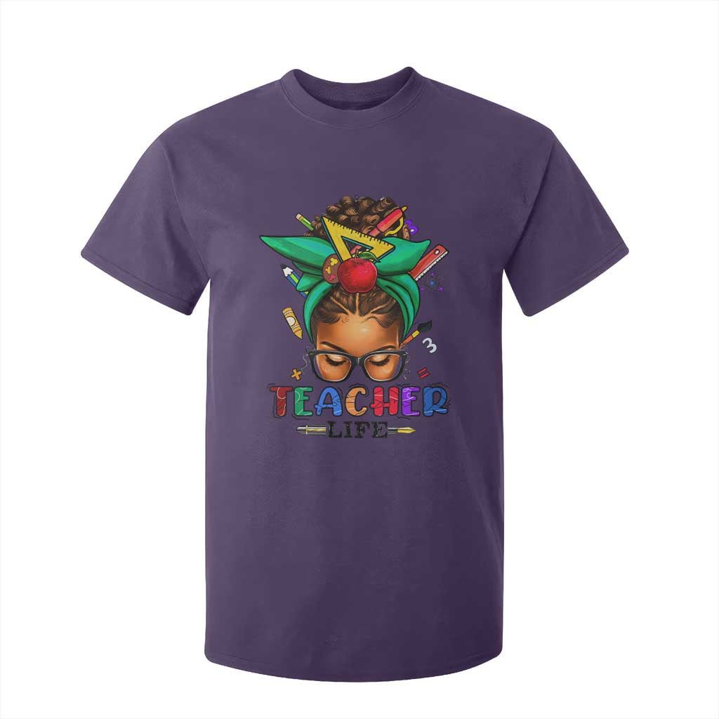 Black Teacher Life T Shirt For Kid Messy Bun African American Educated TS09 Purple Print Your Wear
