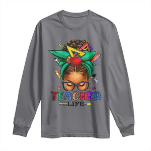 Black Teacher Life Long Sleeve Shirt Messy Bun African American Educated TS09 Charcoal Print Your Wear