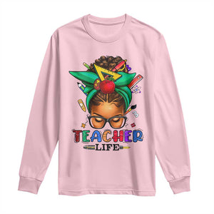 Black Teacher Life Long Sleeve Shirt Messy Bun African American Educated TS09 Light Pink Print Your Wear