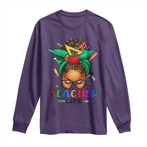 Black Teacher Life Long Sleeve Shirt Messy Bun African American Educated TS09 Purple Print Your Wear