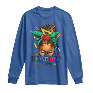 Black Teacher Life Long Sleeve Shirt Messy Bun African American Educated TS09 Royal Blue Print Your Wear