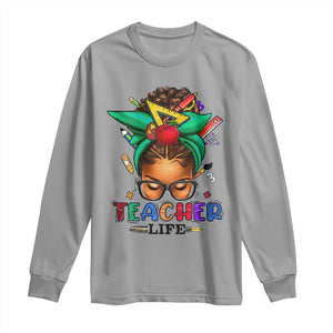 Black Teacher Life Long Sleeve Shirt Messy Bun African American Educated TS09 Sport Gray Print Your Wear