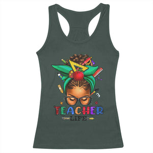 Black Teacher Life Racerback Tank Top Messy Bun African American Educated TS09 Dark Forest Green Print Your Wear