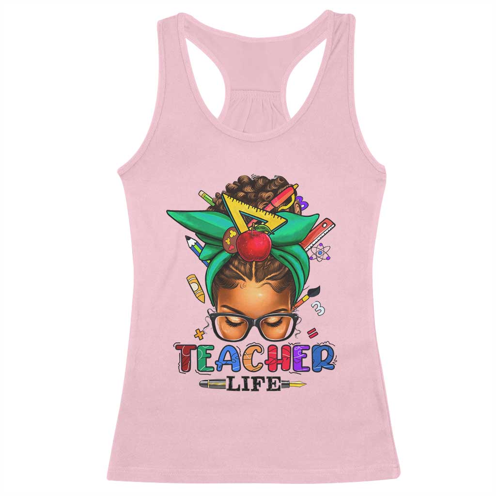Black Teacher Life Racerback Tank Top Messy Bun African American Educated TS09 Light Pink Print Your Wear