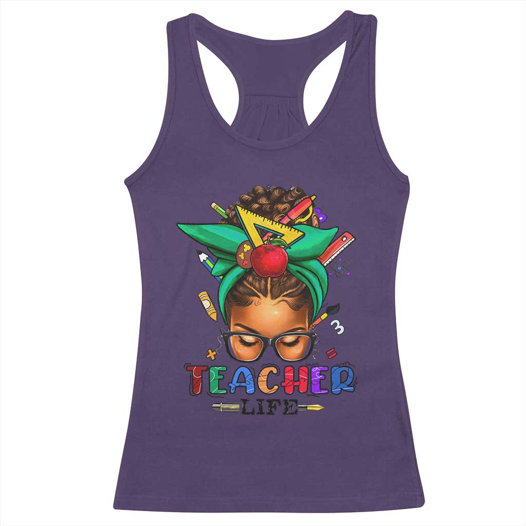 Black Teacher Life Racerback Tank Top Messy Bun African American Educated TS09 Purple Print Your Wear