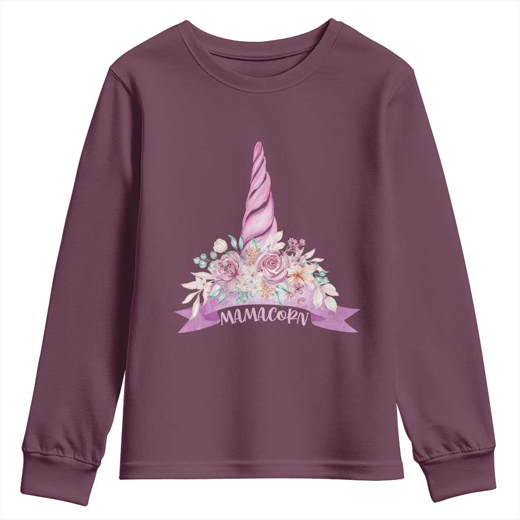 Cute Mamacorn Mother's Day Youth Sweatshirt TS09 Maroon Print Your Wear