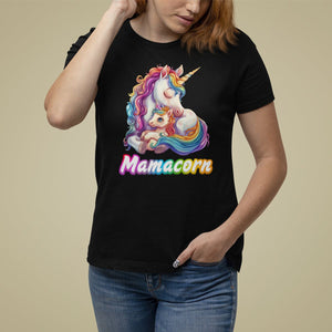 Mother's Day T Shirt For Women Mamacorn Cute Rainbow Unicorn TS09 Black Printyourwear