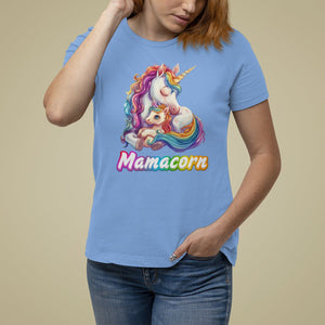 Mother's Day T Shirt For Women Mamacorn Cute Rainbow Unicorn TS09 Carolina Blue Printyourwear