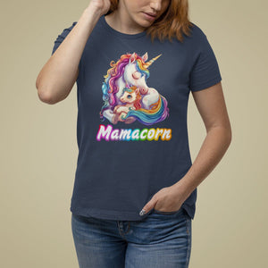 Mother's Day T Shirt For Women Mamacorn Cute Rainbow Unicorn TS09 Navy Printyourwear