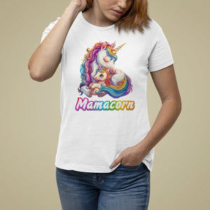 Mother's Day T Shirt For Women Mamacorn Cute Rainbow Unicorn TS09 White Printyourwear